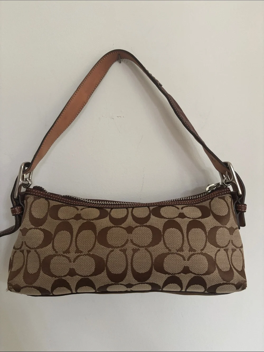 Coach Signature Stripe Suede Baguette bag